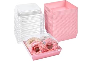 Ocmoiy Small Charcuterie Boxes with Clear Lids, To Go Paper Disposable Food Containers, 5 Inches Bakery Dessert Boxes for Sandwich, Cookie, Pastry, Cake Slice (Pink, 50ct)