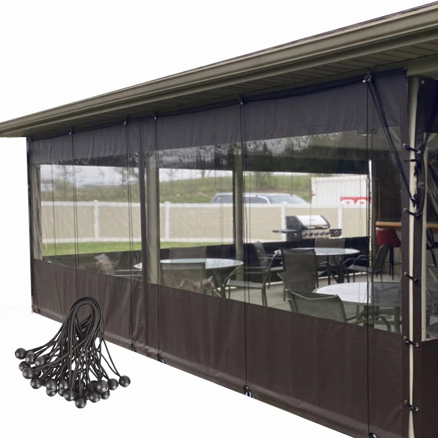 Outdoor Curtains - HSOQN Outdoor Patio Tarp Waterproof Curtain, 0.5mm PVC Clear Tarpaulin with Rustproof Grommets Windproof Thermal for Cover an Opening in Pergola Porch (Color : Gray, Size : 8x3m)