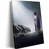 Jesus and Lamb Canvas Wall Art Shepherd Protect Lamb from Wolves Painting Picture Wall Decor Jesus Saves the Lost Sheep Christian Poster Print Artwork for Living Room Bedroom Church Home Decoration