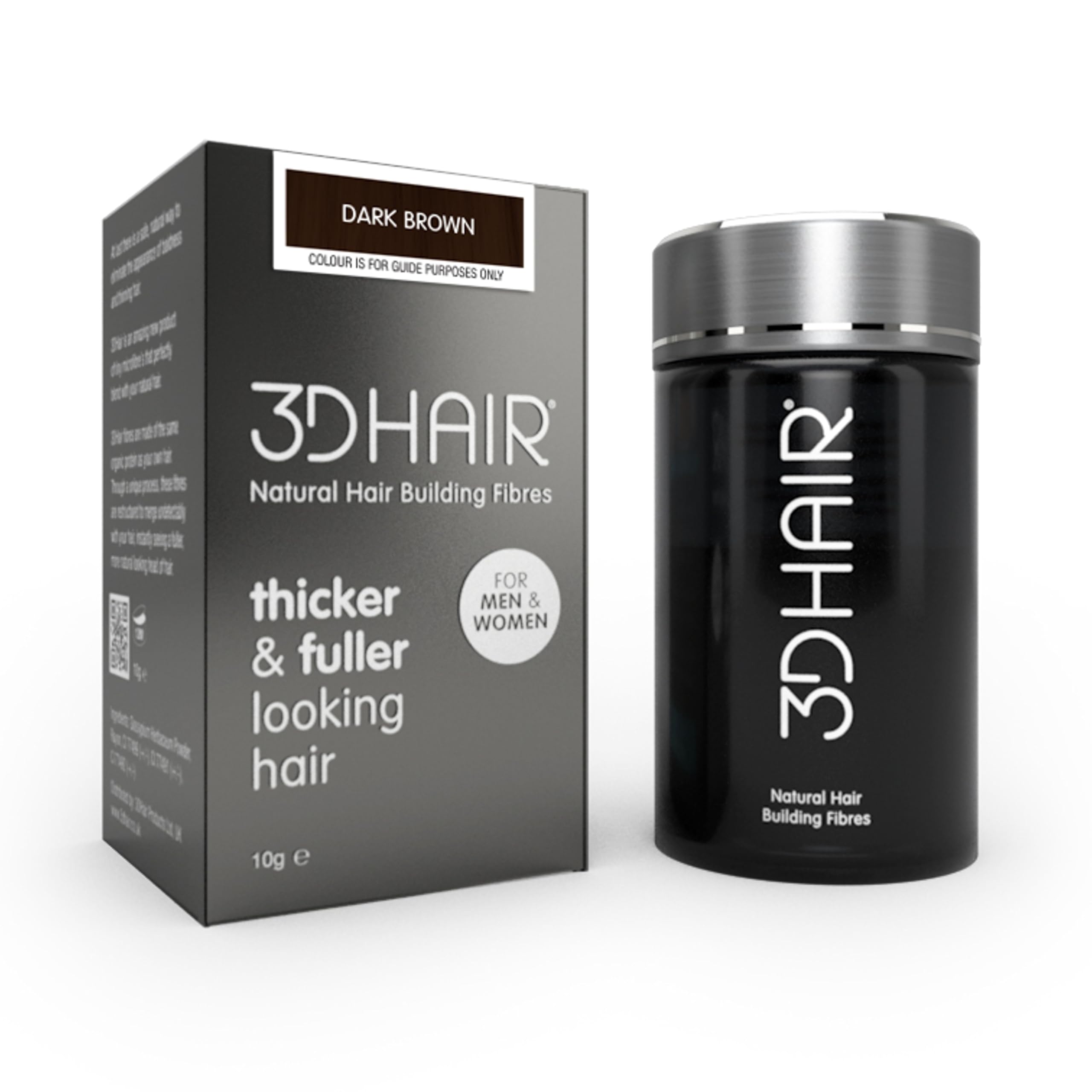 3D Hair Fibres | Hair Powder for Thinning Hair 10g Bottle | Makes Thin Hair Look Thicker in Seconds | Hair Loss Concealer For Women & Men (Dark Brown)
