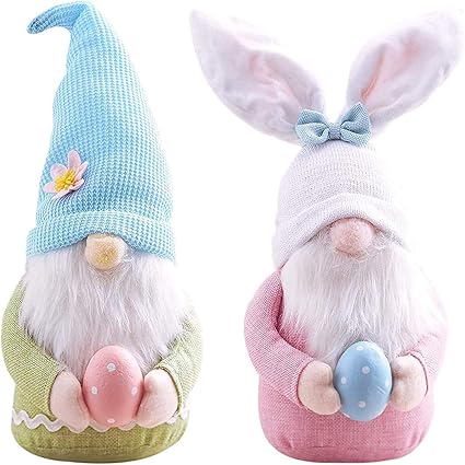 Amazon Co Jp ぬいぐるみノーム人形 手作りノーム顔のないウサギの耳ぬいぐるみ人形 北欧のスウェーデンの屋内春のノーム装飾子供 女性 男性のためのイースターバレンタインギフト 2pcs ホーム キッチン