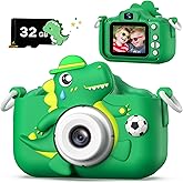 Dinosaur Kids Camera for Boys Girls, Toddler Digital Selfie Camera with Cute Protective Cover and 32G SD Card, Christmas Birthday Gifts Toys for 3 4 5 6 7 8 9 10 11 12 Years Old Little Girls and Boys