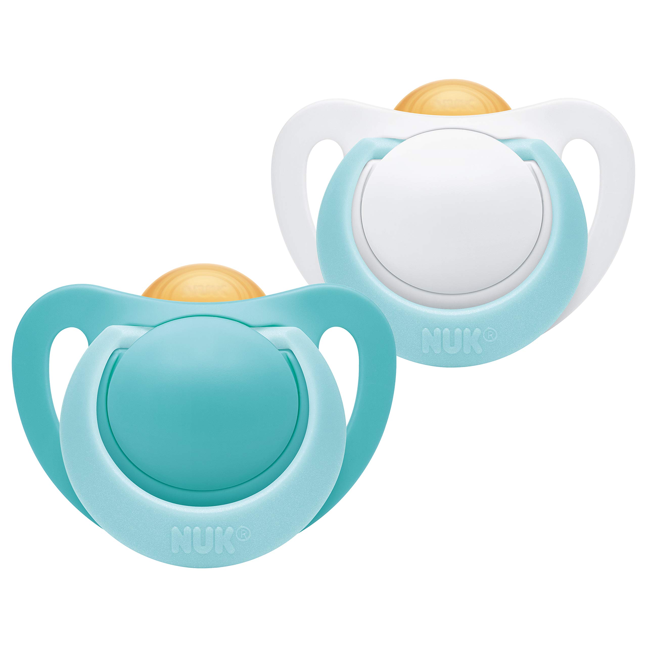 NUK Genius Latex Dummy, Orthodontic Shape, BPA-, 0-6 Months, Pack of 2, Boy, Multi-Colour, 32 g