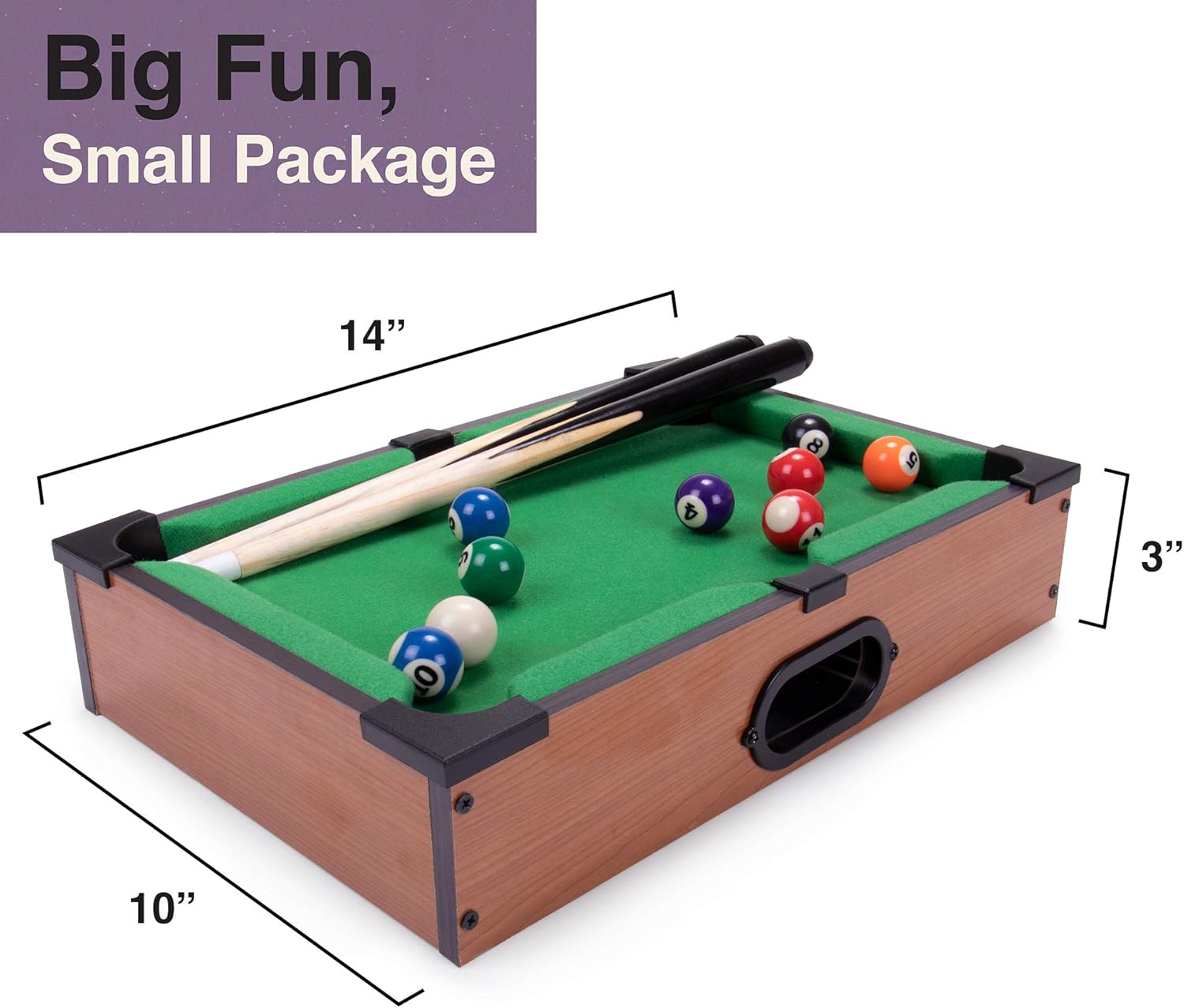 Tabletop Pool, Mini Pool Table & Billiard Set | Small Billiards Game with 16 Resin Balls, 2 Pool Cues, Triangle Rack, & Chalk | Travel-Friendly & Office Desk Games, Bartop, or Home Use & Easy Storage : Sports & Outdoors
