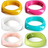 Landical Colorful Square Acrylic Resin Bangle Bracelet Wide Geometric Irregular Wristbands Women
