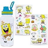 Silver Buffalo SpongeBob SquarePants Happy Laugh Flowers 32-Ounce Twist Spout Water Bottle And Sticker Set | BPA-Free Plastic Sports Jug