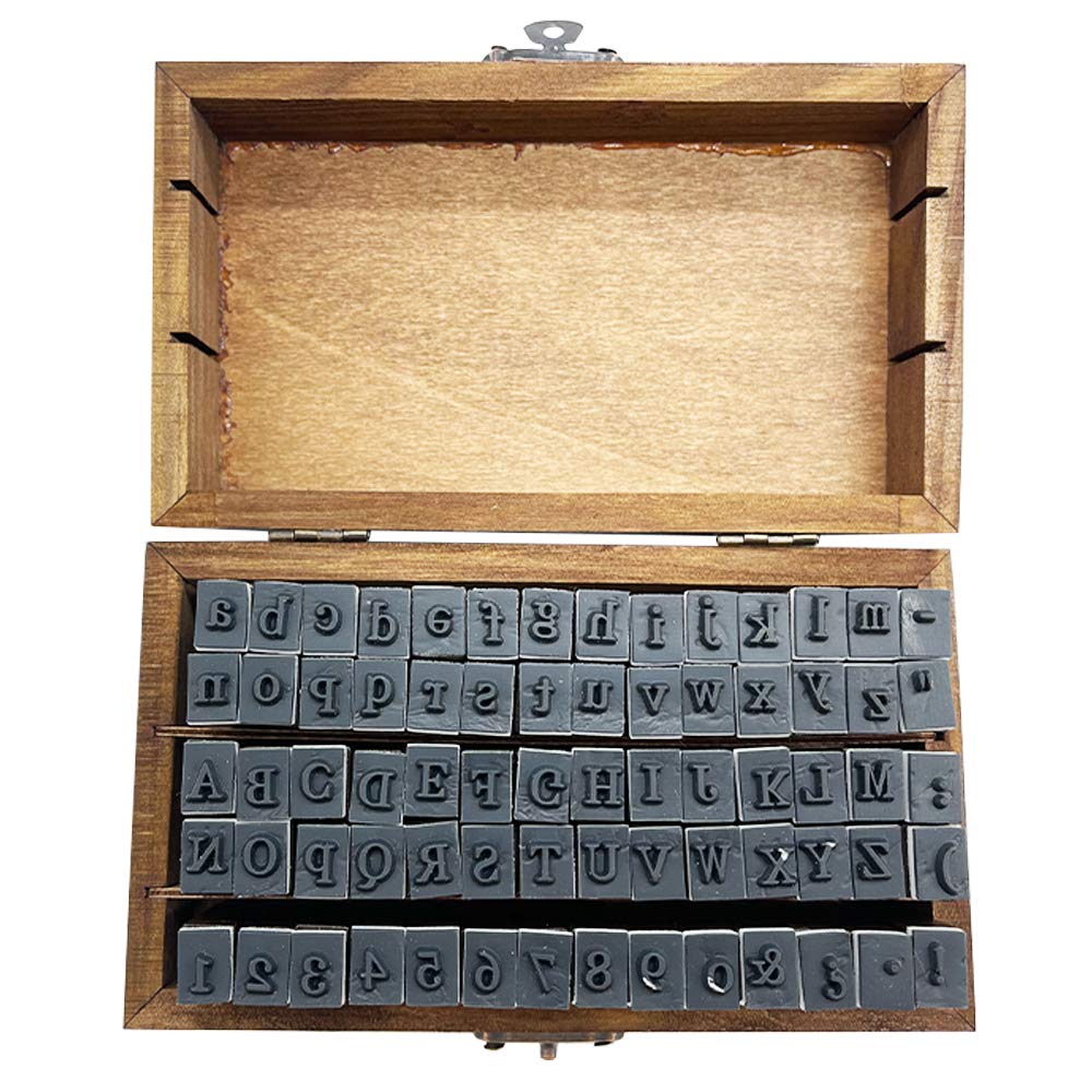 OJYUDD 70Pcs Wooden Rubber Alphabet Letter Number Stamps, Rectangular, Capital & Lower Case, DIY Craft Card Making, Scrapbooking Supplies (Dark Wooden)