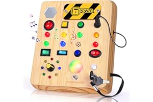 TINTECUSA Busy Board with LED Light, Wooden Sensory Toys for Toddler, Montessori Music Toy for Airplane, Travel Activity Educational Learning Autism Toys, Birthday Boys Girls Gifts