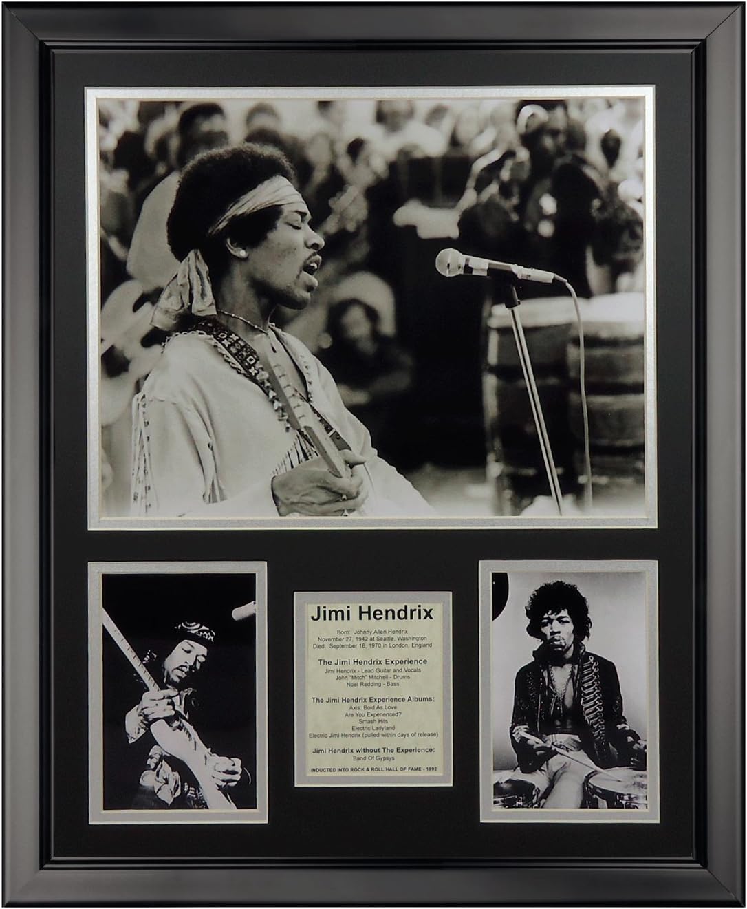 Art of Hollywood, Jimi Hendrix Black & White Images Framed Photo Presentation - 18 x 22 Inches