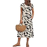 AUSELILY Women's Summer Short Sleeve Midi Dresses Round Neck Loose Dress with Pockets 2026 New