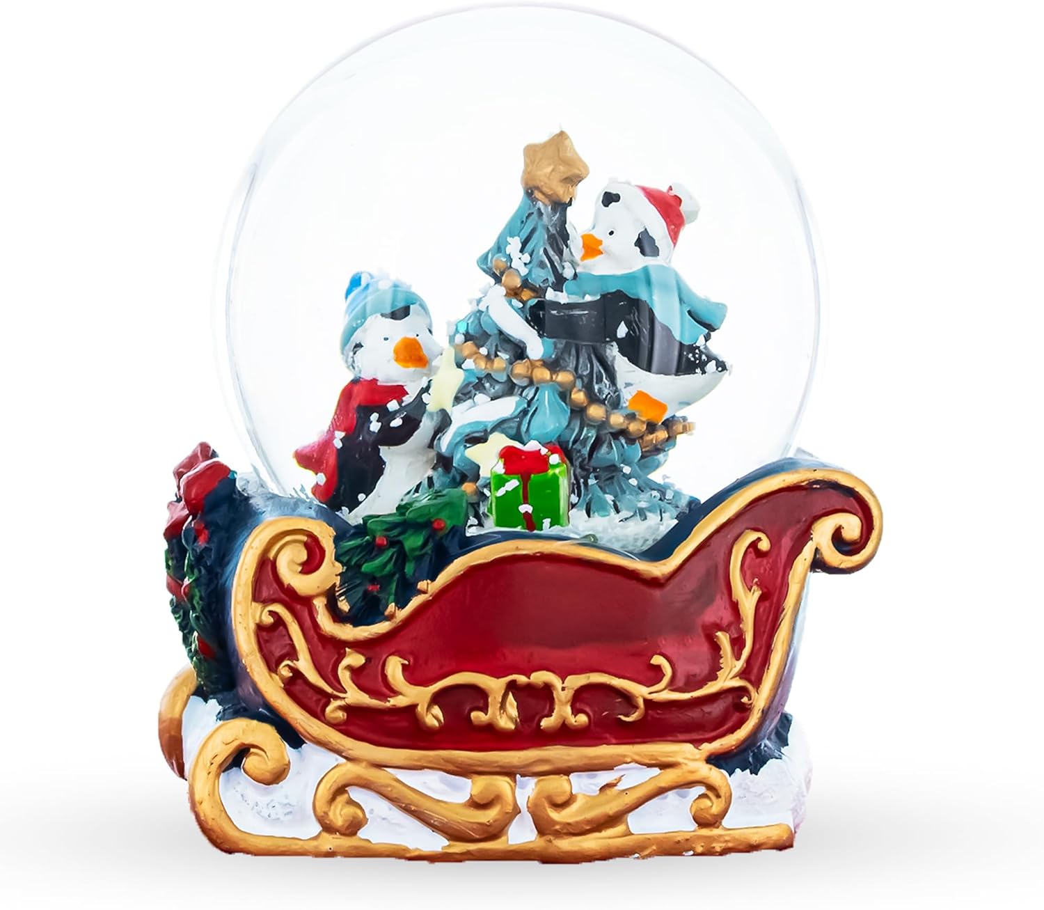 Snow Globes - Penguins Decorating Tree Riding on The Sleigh Mini Water Snow Globe