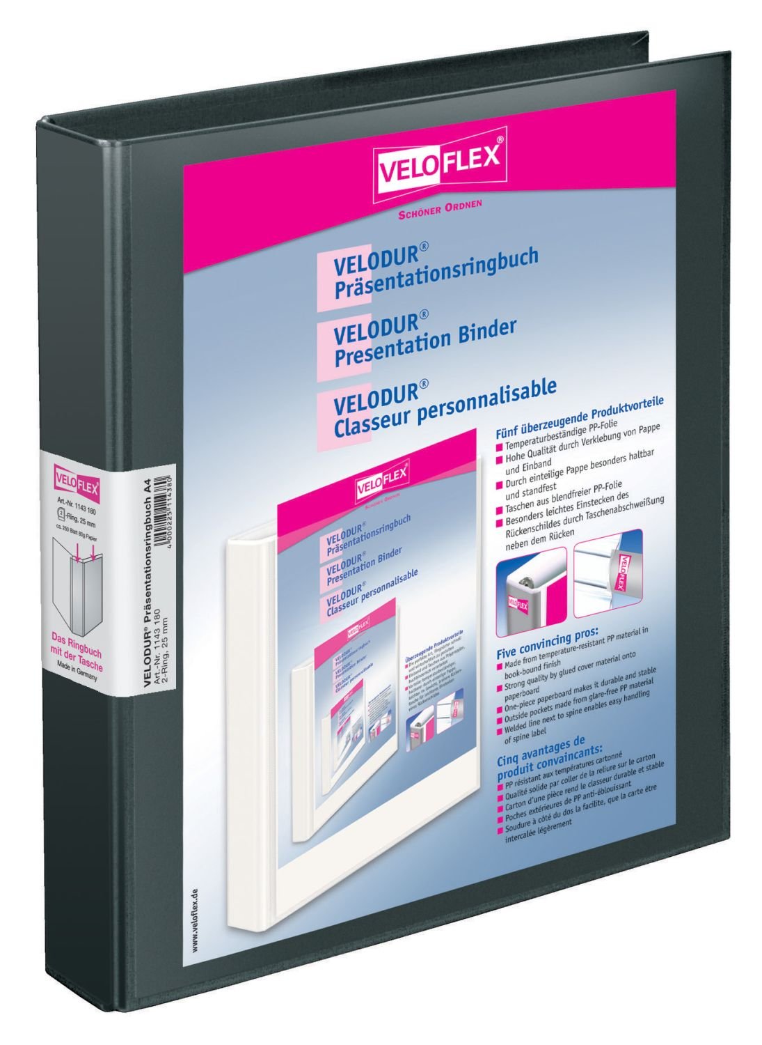 Veloflex 1143180 VELODUR DIN A4 Ring Binder Black