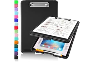 Sooez Clipboard with Storage, Plastic Storage Clipboard with Low Profile Clip, Heavy Duty Nursing Clipboards Foldable, Coaches Clipboard Case for Work Kids, Teacher Must Haves, Office School Supplies