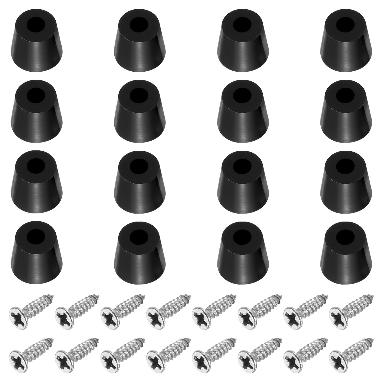 PATIKIL Cutting Board Feet, 16 Pack Round Rubber Feet Bumpers Non Slip Bumper Pads with Stainless Steel Screws for Furniture Chairs Desks Electronics (0.16"Wx0.55"H)