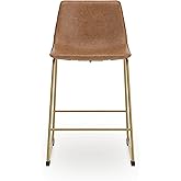 Signature Design by Ashley Lexadine Contemporary Counter Height Bar Stool with Faux Leather Upholstery, Set of 2, Brown & Gol