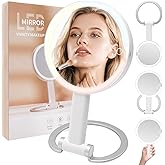 Portable Travel Makeup Mirror with Lights - 3 Color Dimmable Lighting, 360° Rotation, Rechargeable Double-Sided 1X/10X Magnifying Mirror, Adjustable Brightness for Tabletop, Home & On-the-Go Use