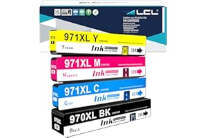 LCL Compatible Ink Cartridge for HP 970XL 970 XL 971XL 971 XL CN621AM CN625AM CN626AM CN627AM CN628AM (4-Pack Black Cyan Mage