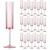 24 Pieces Acrylic Pink Champagne Flutes 5.4 OZ Square Champagne Glasses Stemmed Coupes Reusable Wedding Toasting Glasses Rose Bride Wine Glasses For Birthday Party Wedding Anniversary Christmas