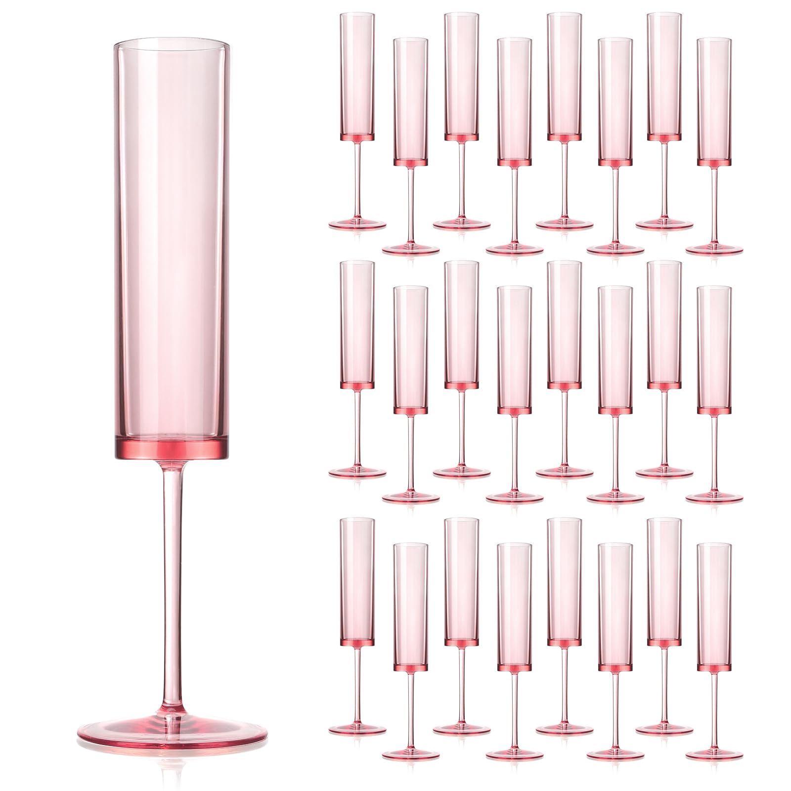 Photo 1 of 24 Pieces Acrylic Pink Champagne Flutes 5.4 OZ Square Champagne Glasses Stemmed Coupes Reusable Wedding Toasting Glasses Rose Bride Wine Glasses For Birthday Party Wedding Anniversary Christmas