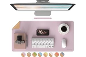 RENMTURE Dual-Sided Desk Pad, Faux Leather Natural Cork Non-Slip Large Mouse mats for Office and Home Work, Desk Protector (Dusky Pink, 32"x16")