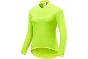 qualidyne Women’s Cycling Jersey Long Sleeve, Quick Dry Breathable Bike Shirt with Rear Pockets for Road & MTB