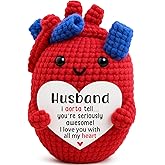 OCCdesign Mini Gifts for Husband from Wife Women Birthday Handmade Inspirational Crochet Heart for Him Wedding Anniversary Valentines Romantic I Love You Gift Cute Decor for Couple Hubby Spouse