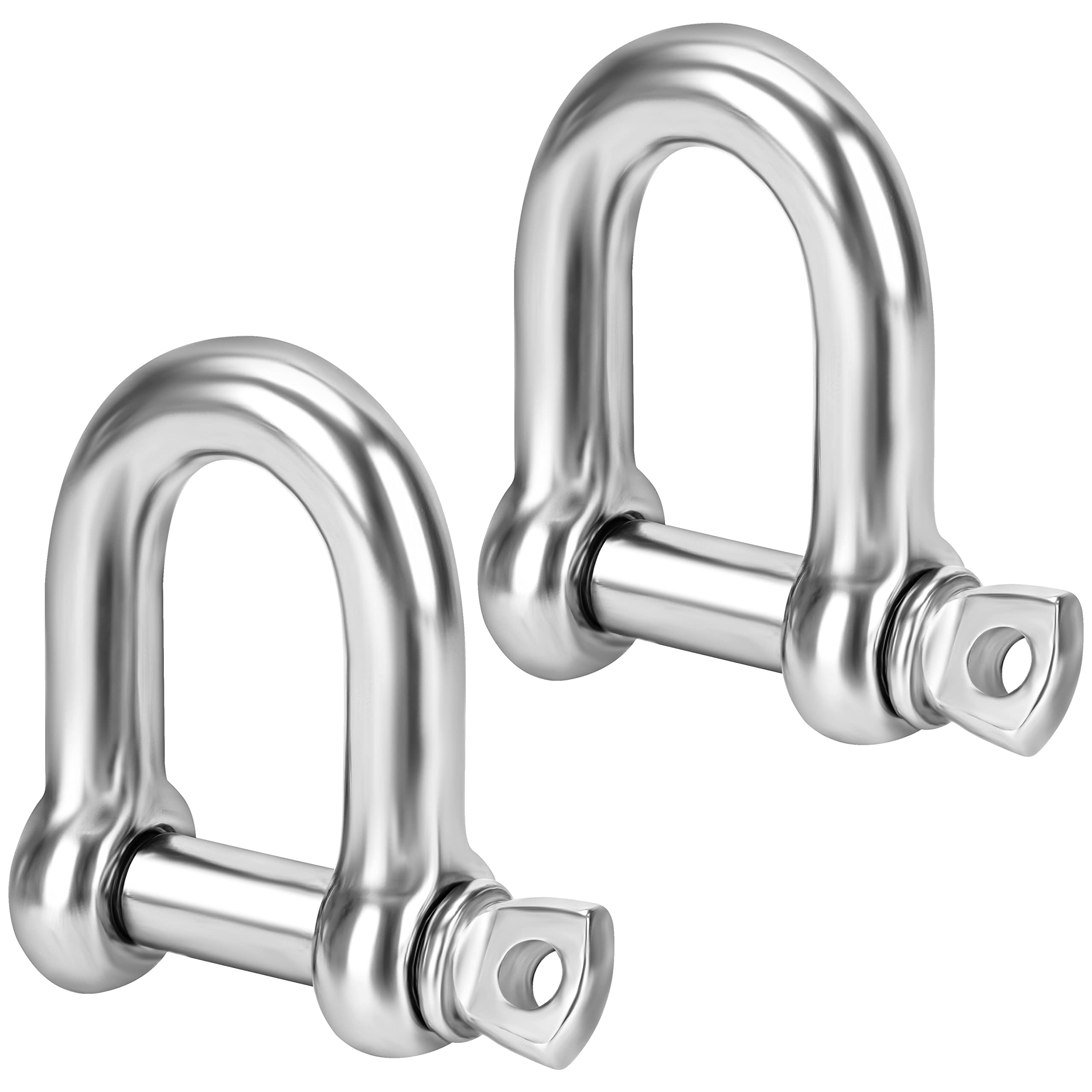Belle Vous M15 2 Pack Stainless Steel D Ring Screw Shackles with Pins - 1.5cm Thick and 1600kg Capacity - For Marine Mounting, Camping, Sports & Hiking Accessories