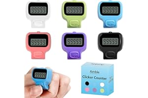 Amble Clicker Counter, Tally Counter, 6 Pack Electronic Finger Clicker for Knitting, Crochet, Stitch, Golf, Fishing, Lap, Goods Counting