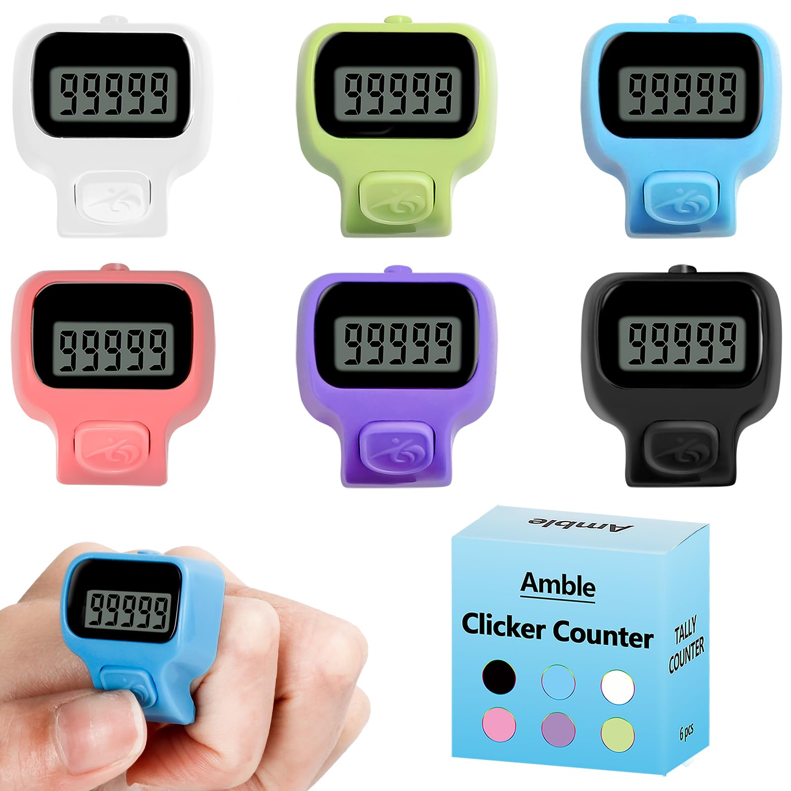 Photo 1 of Amble Clicker Counter, Tally Counter, 6 Pack Electronic Finger Clicker for Knitting, Crochet, Stitch, Golf, Fishing, Lap, Goods Counting