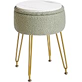 IBUYKE Teddy Velvet Storage Footrest Stool Ottoman, Makeup Vanity Stool Side Table with Removable Cover, Golden Steel Legs, Coffee Table Top Cover, Light Green WBD010D