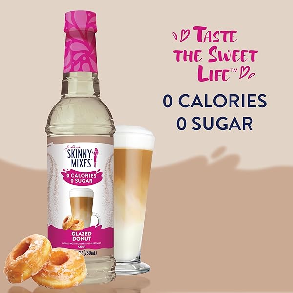 JORDAN’S SKINNY MIXES SUGAR FREE COFFEE SYRUP, GLAZED DONUT COFFEE FLAVORING SYRUP, ZERO CALORIE DRINK MIX FOR LATTES, BAKING OR PROTEIN SHAKE, DAIRY & GLUTEN FREE, KOSHER, 25.4 FL OZ