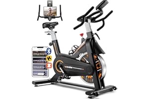 Exercise Bike, Wenoker Stationary Bike for Home, App Supported Indoor Bike with Silent Belt Drive, Heavy Flywheel, Multi-grips Handlebar and Upgraded Digital Display