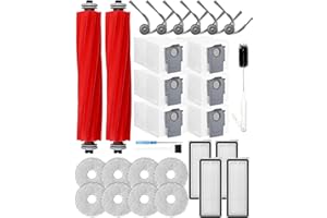 Yivy 29PCS Replacement Kit for Roborock QV 35A/QV 35S/QR 598/QR 798 Robot Vacuum Cleaner.2 Main Brushes 6 Dust Bags 4 HEPA Filters 6 Side Brushes 8 Mop Pads 1 Tank Brush 1 Brush 1 Screwdriver