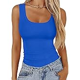Basicspace Women Sleeveless Scoop Neck Ribbed Tank Tops Slim Fitted Basic Cami Shirts