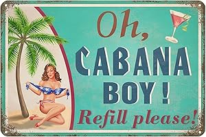 JACEVOO Cabana Boy Metal Sign Vintage Bar Terrace Cabin Home Wall Decoration Pool Decor Tiki Bar Tin Sign 12x8 Inch