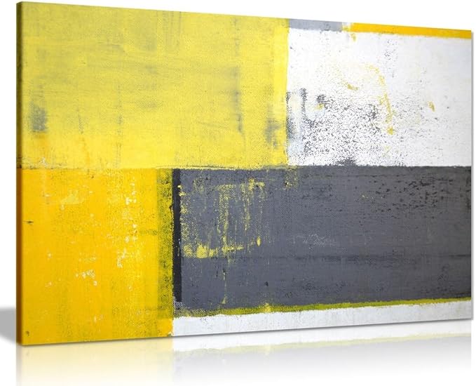 Grey And Yellow Abstract Art Painting Canvas Wall Art Picture Print