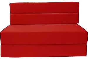 D&D Futon Furniture Folding Foam Mattress, Sofa Chair Bed, Floor Studio Guest Beds Lounger Convertible Ottoman Bench (Twin Size, Red)