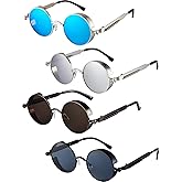 Frienda 4 Pieces Retro Steampunk Sunglasses Vintage Gothic Round Sunglasses Circle Steampunk Glasses for Christmas Women Men
