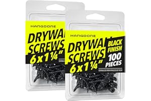HANGDONE Drywall Screws #6 x 1-1/4” (200-Pieces Total), Coarse Thread Phillips Screw for Drywall/Wood, Carbon Steel with Black Coating