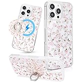 flewfun Magnetic for iPhone 11 Case with Ring Holder Stand, Cute Floral Flowers Phone Case Shockproof Women Girls Girly Pretty Teens Protective Cover fit for Magsafe, Rose