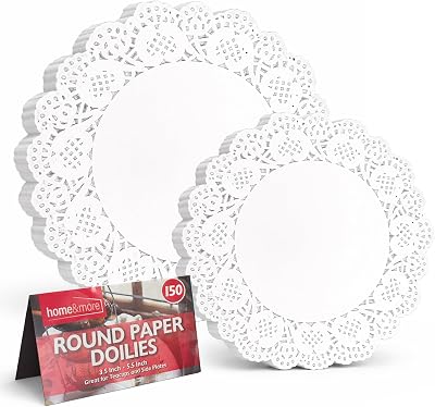SOL Round Paper Doilies 8.5in 6.5in White Lace 150 Pack Garden Party