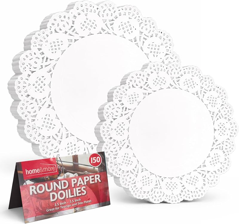 SOL Round Paper Doilies 8.5in 6.5in White Lace 150 Pack Garden Party