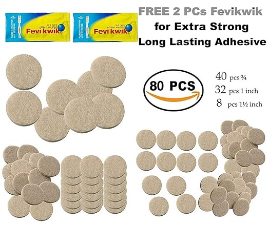 Bulfyss 80Pcs Self Sticking Round Felt Pads Non Skid Floor Protector Furniture Pad Noise Insulation Pad Floor Bumper, Beige