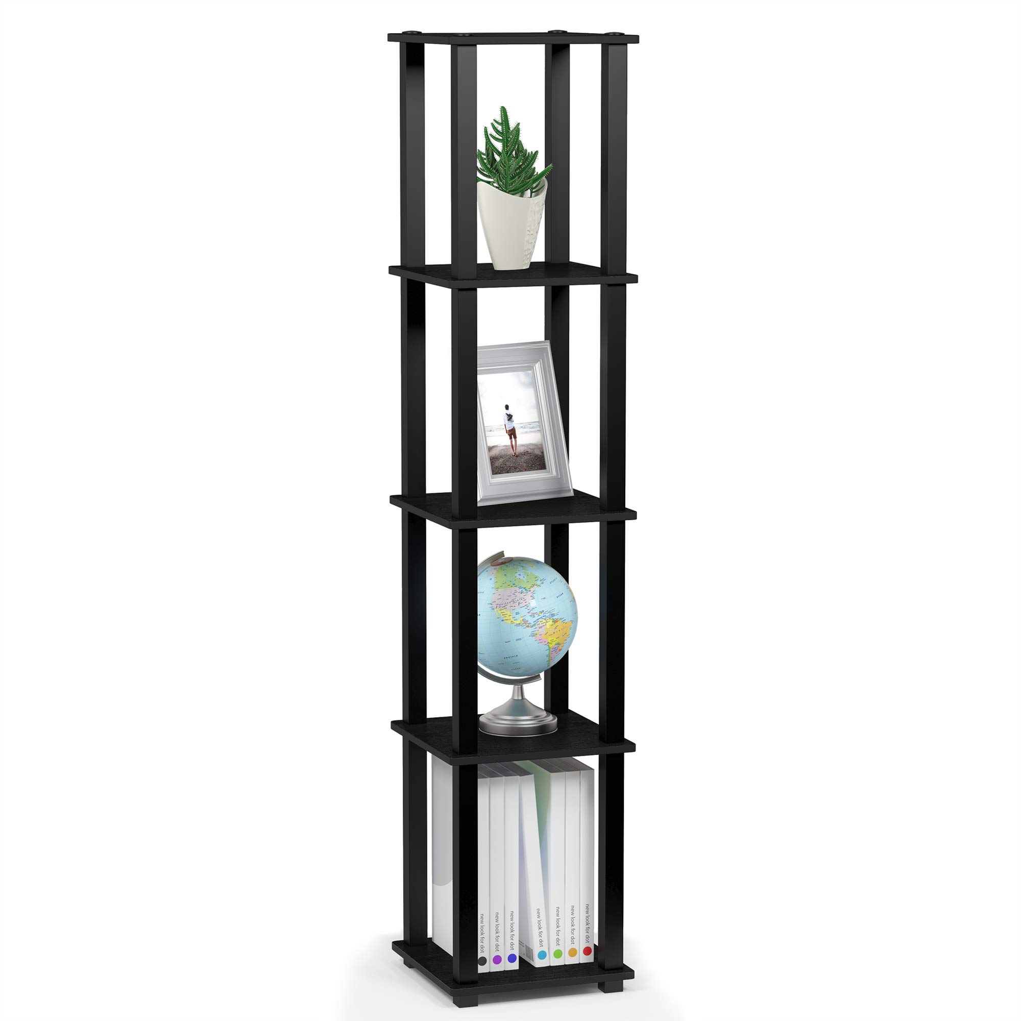 Furinno TURN-S-TUBE Storage Shelves, 5-Tier Square Book Shelf, Corner Shelf, Toolless Open Shelves, for Organization and Storage, Living Room, Garage, Home Office, Americano