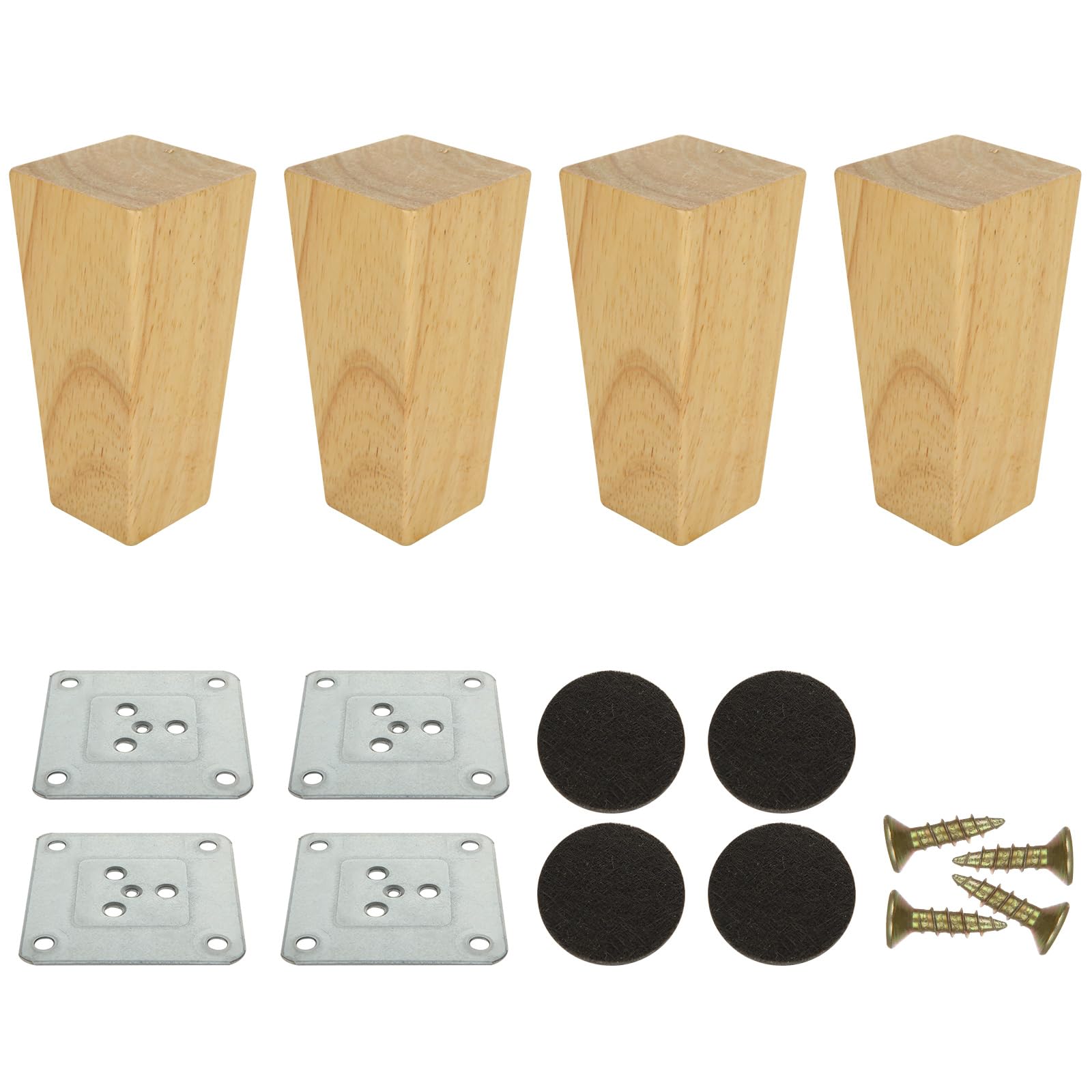 VIDETOL 4 Pack 10cm Wooden Furniture Legs, Nature Solid Wooden Sofa Legs, Replacement Wood Table Leg with Mounting Plate & Screws for Cabinet, Bed, Chair, Sofa, Dresser Table and TV Stand