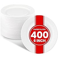 Small Paper Plates Bulk - [400-Pack] - (6-Inch Round) - Lightweight Uncoated 6 Inch Disposable Paper Plates - for Crafts, Eve