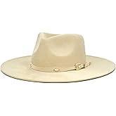 FLUFFY SENSE. Big Wide Brim Boho Western Hat for Women and Men - Felt Rancher Fedora Hat with 4 inches Flat Brim