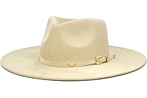 FLUFFY SENSE. Big Wide Brim Boho Western Hat for Women and Men - Felt Rancher Fedora Hat with 4 inches Flat Brim