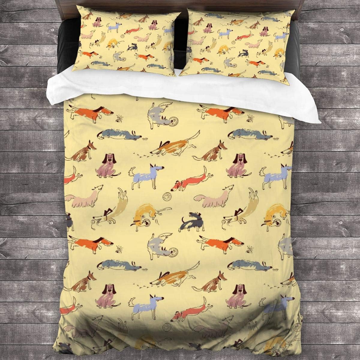 Susushang 3-Piece Bedding Set Piebald Dachshund Gifts for Women Yellow Ultra Soft Zipper Closure Quilt Cover 86"x70"
