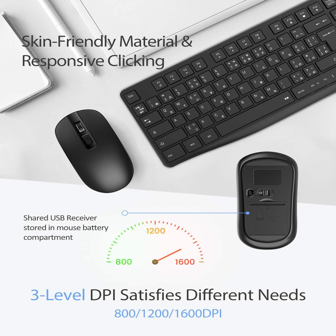 VicTsing Wireless Keyboard and Mouse Combo [Energy Saving], 3 Level DPI Adjustable Wireless Mouse and 2.4GHz Computer Keyboard, Independent On/Off Switch, Num/Caps/Power Indicator, Black: Computers & Accessories